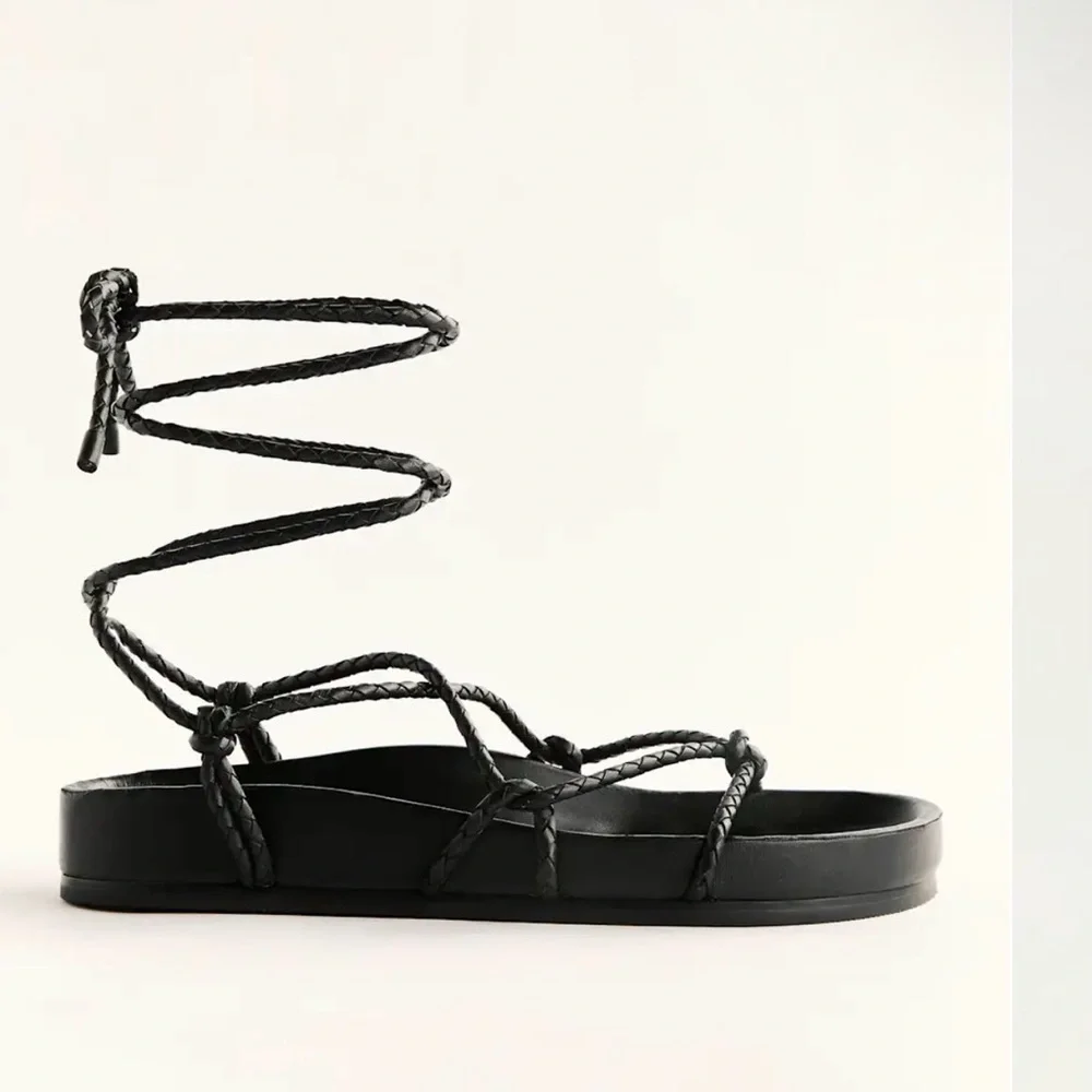 REFORMATION Margaux Women’s Black leather Lace-Up Gladiator Sandals 8 NEW